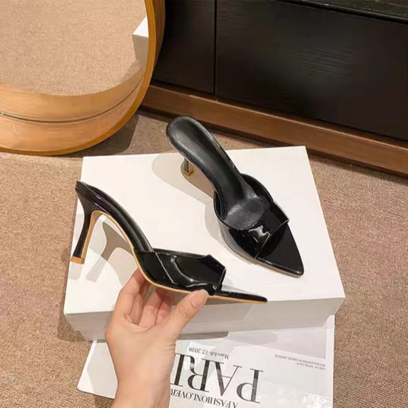 2025 New Slippers Casual Slides Square Toe Low Women Heels Luxury Summer High Thin Soft PU Fashion Concise Fabric Rubber Plastic - Belvar