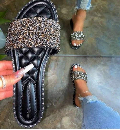 Lady Spogy Sole Tender Feet Shoes Cheap Pricing No Heel Bling Crystal Italian Blue Orange Slippers Yellow Slides For Women 43-35 - Belvar