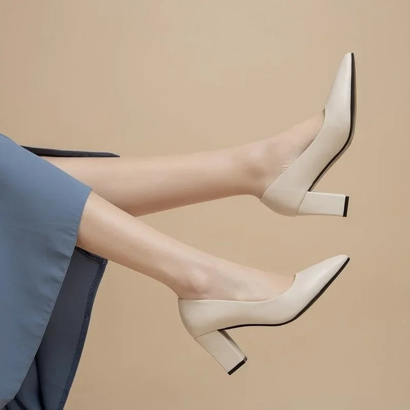 High Heels Women 2022 New Korean Style Pointed Shallow Mouth Thick Heel Fashion Shoes Sapatos De Mujer - Belvar
