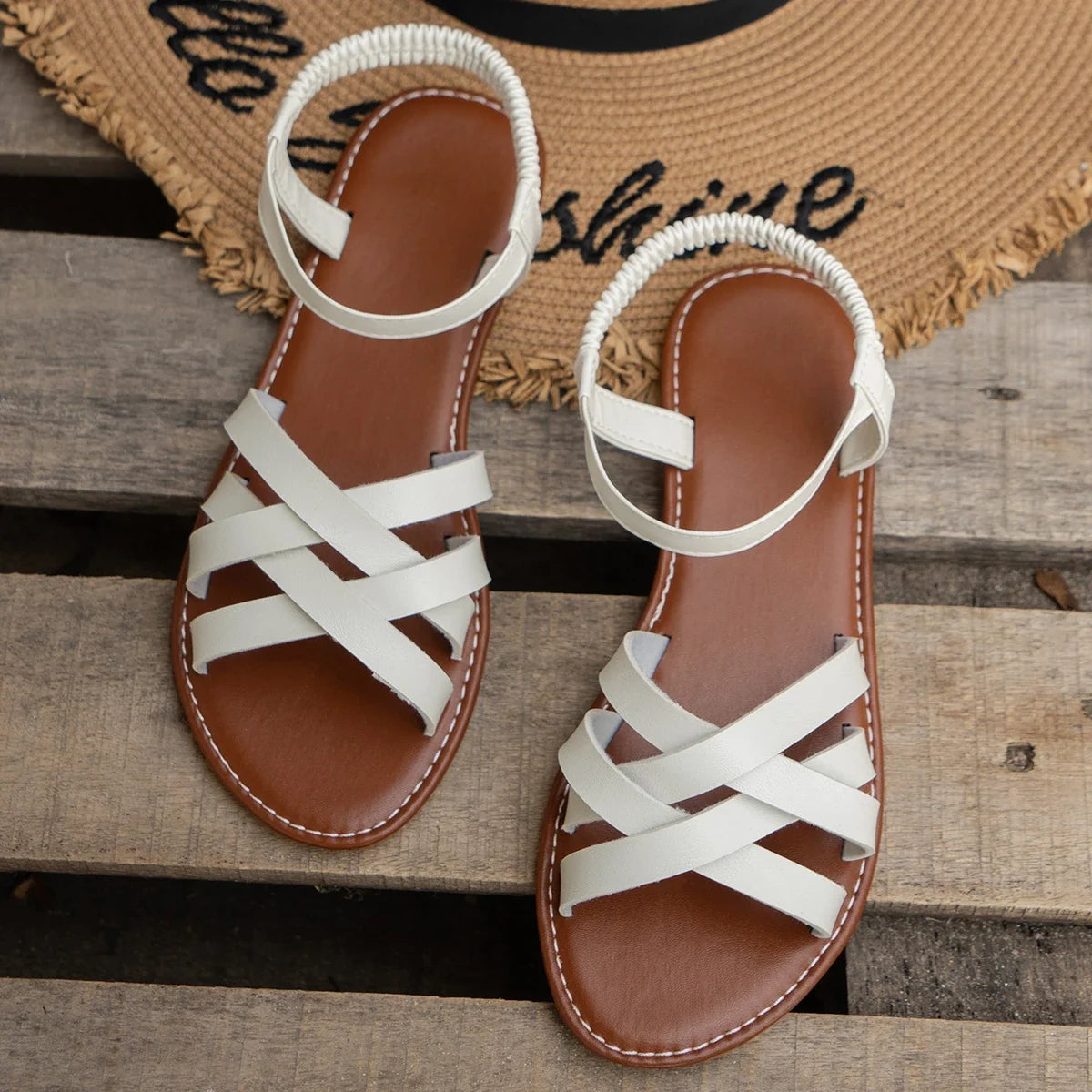 Shoes for Women 2025 Summer New Women Flat Sandals Bottom Roman Strap Sandals with Non Slip Rubber Soles Ladies Daily Sandalia - Belvar