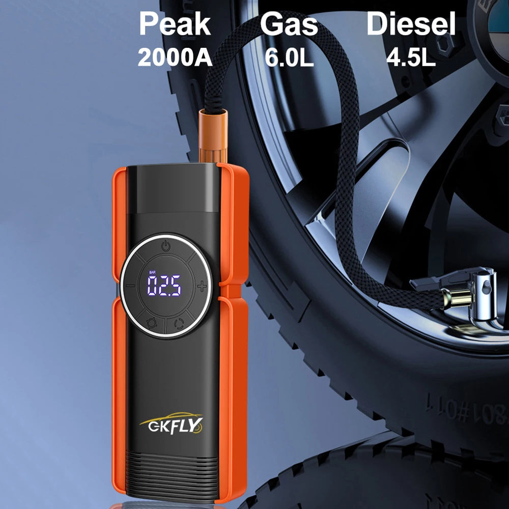 2000A Car Jump Starter Air Pump Multi-Function 4 In 1 Air Compressor Power Bank Car Battery Starter Starting Auto Tyre Inflator