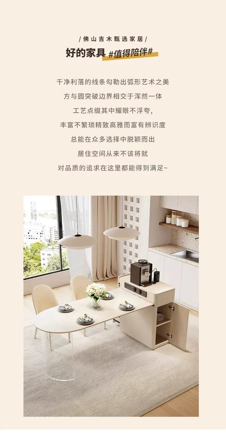 Kitchen Island with Extendable Dining Table Integrated Rolling Kitchen Storage Household with Slate Rack Cabinet for Kitchen