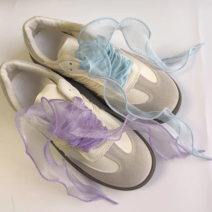 4cm Wide Festoon Fishtail Organza Shoelaces Wave Chiffen Yarn Bow Laces Beauty White Casual Sneaker DE Training Shoes Laces