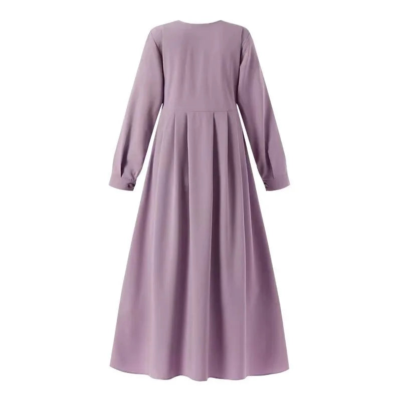 Women Muslim Dubai Abaya Turkey Hijab Dress Turkey Autumn Long Sleeve Buttons Down Sundress Islam Clothing Abayas Maxi Vestidos