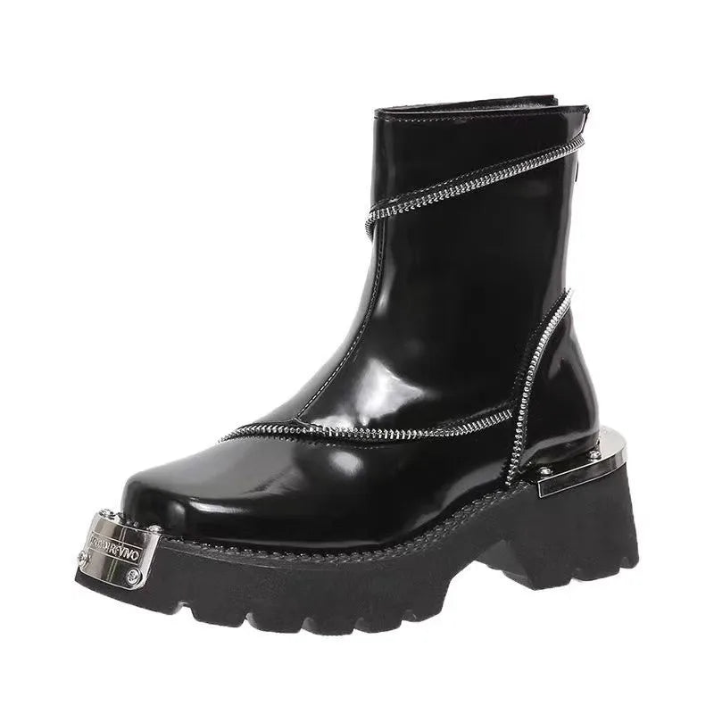 High Quality Black Shoes for Women Platform Boots Street Round Toe Ladies Shoes Non-slip Thick-soled Goth Boots Zapatos De Mujer - Belvar