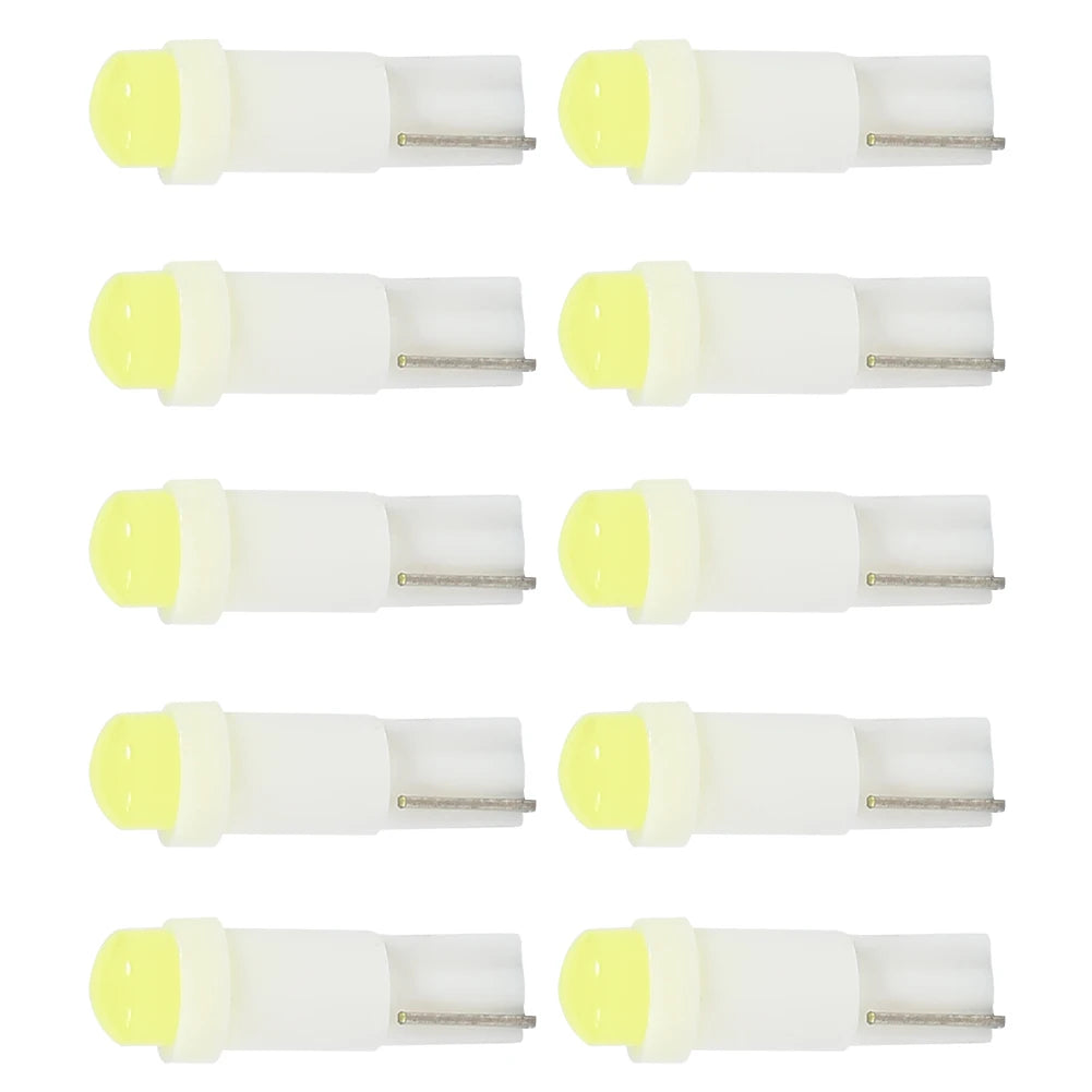 10pcs T5 3D COB LED Car Instrument Cluster Lamp Indicator Reading Light Bulbs Color Temperature 6,000K Brightness 120LM