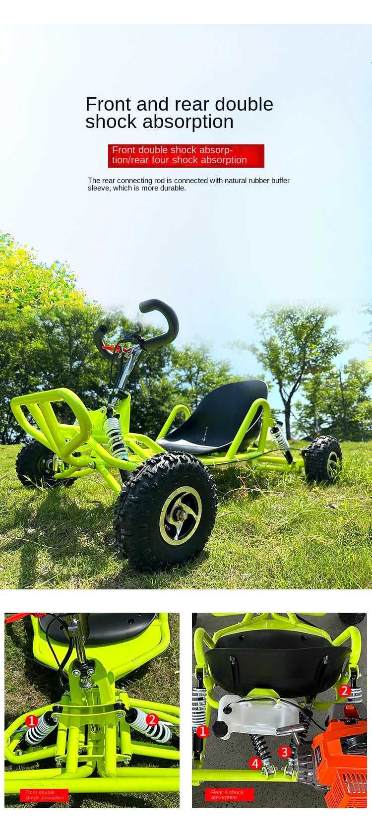 SRJOIN Off-road kart sports kart gasoline-powered mini vehicle suitable adults children track-ready small car drift adaptable