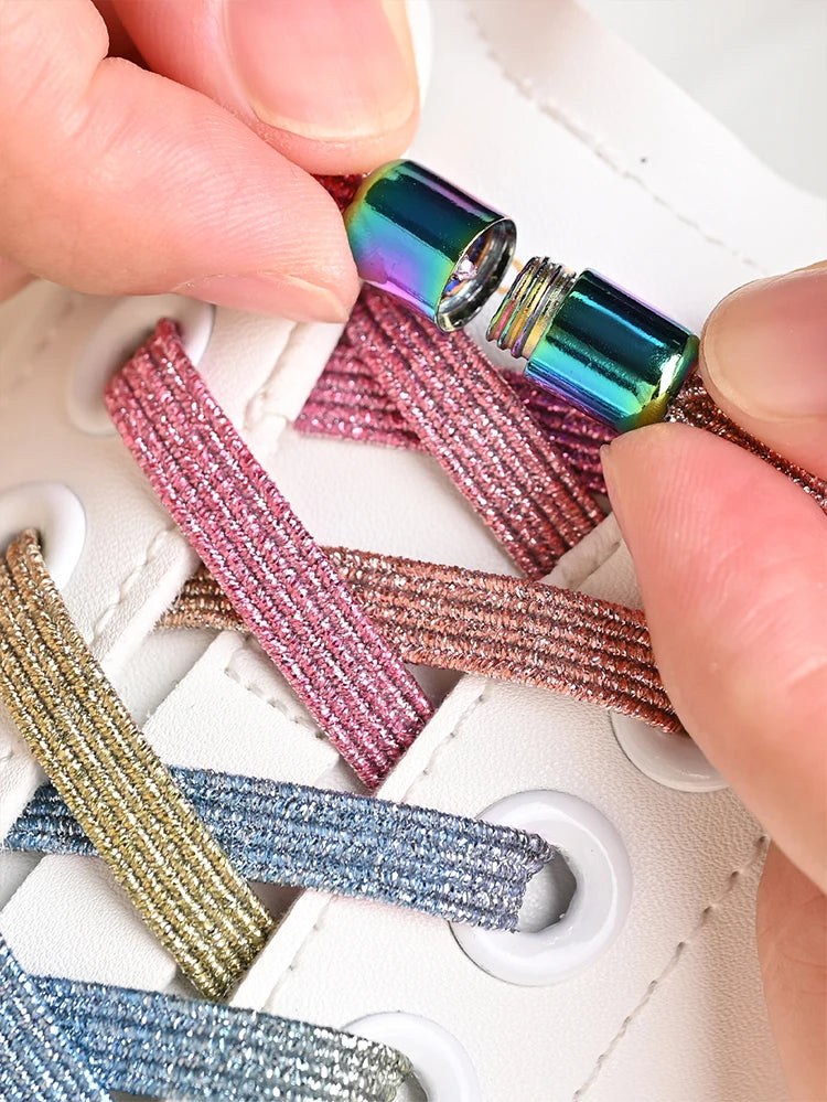 1Pair/2Pairs/4Pairs No Tie Shoe Laces Colorful Buckle Shoelaces Pearl Light Colorful Fashion Without Ties Elastic Laces Sneaker