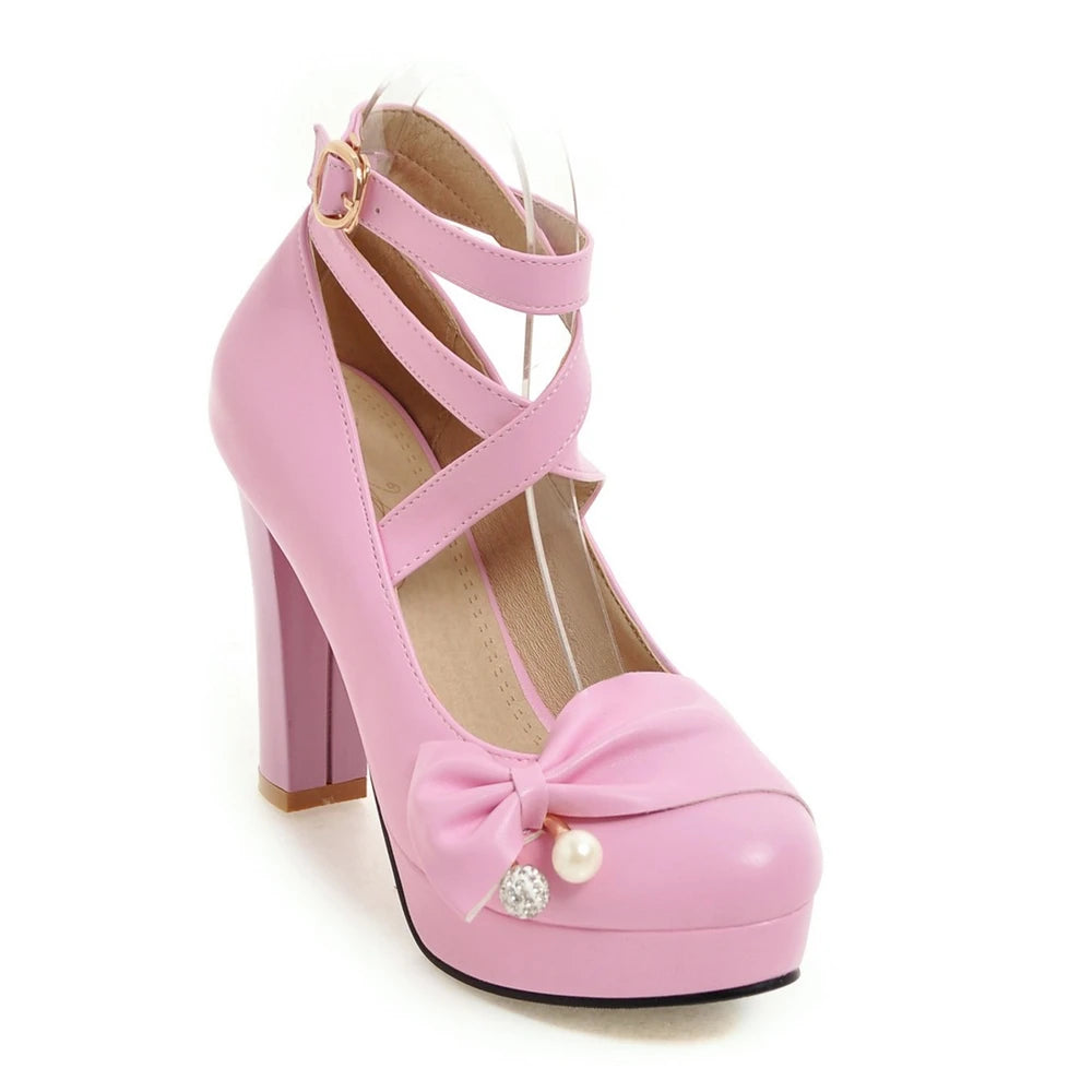 High Heels Women 2025 Trend Chunky Heels Platform Lolita Mary Jane Elegant Party Korean Shoes Dress White The Glossy Fashion - Belvar