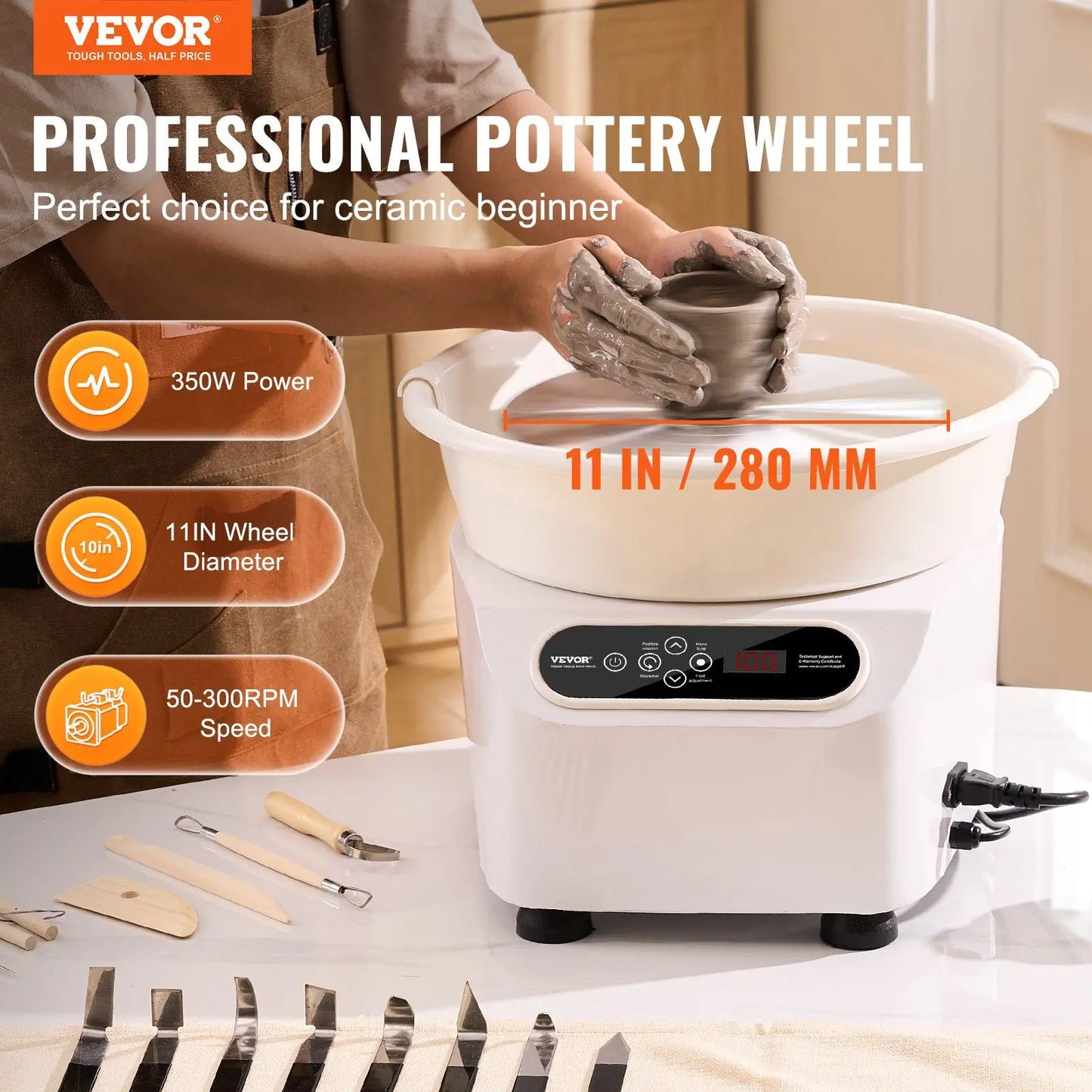 Pottery Wheel, 11 inch Pottery Forming Machine, 350W Electric Wheel for Pottery with Foot Pedal and LCD Touch Screen, Direct Dri