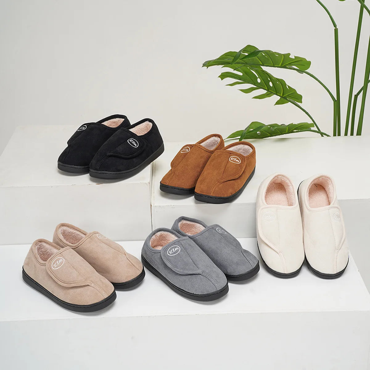 House Shoes for Men Suede Leather Slippers Non-Slip Slip-on Shoes Comfy Warm Plush Indoor/Outdoor for Diabetic Swollen Feet - Belvar
