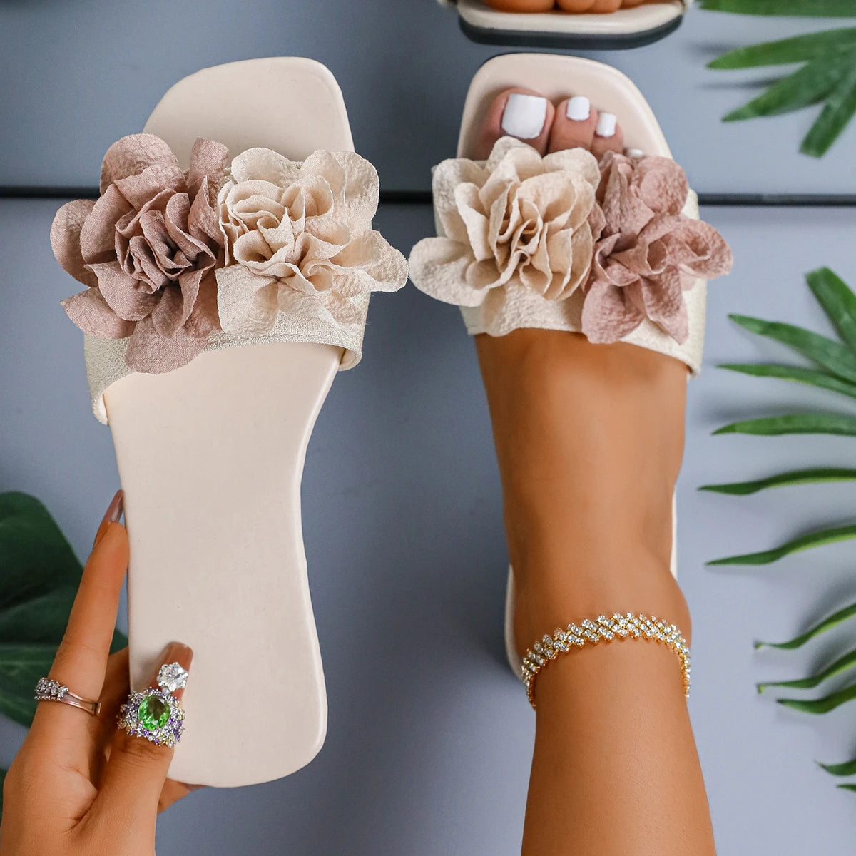 Ladies Shoes 2025 Summer Open Toe Women's Slippers Fashion Flower Dress Slippers Women Square Heel Shoes for Woman - Belvar