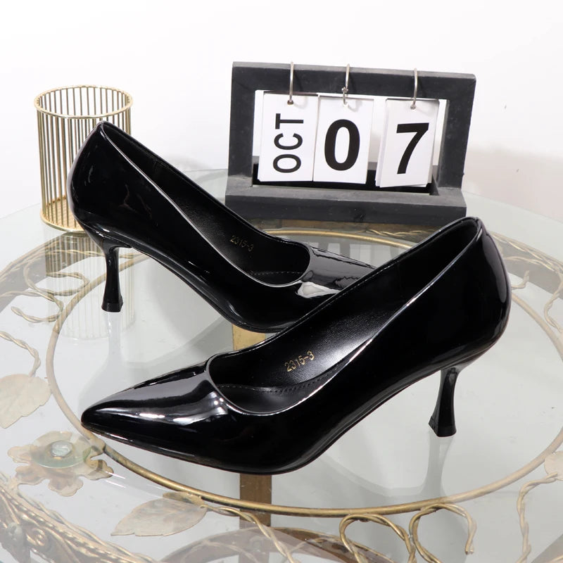 High heels 2024 autumn elegant women's shoes shallow pointed office business attire shoes patent leather sexy stiletto shoes - Belvar