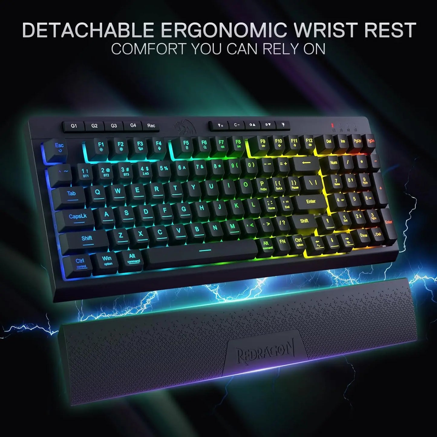 Redragon K515 PRO Shiva RGB Wireless 98 Keys Mechanical Membrane Gaming Keyboard, Smooth Linear Switch, Detachable Wrist Rest