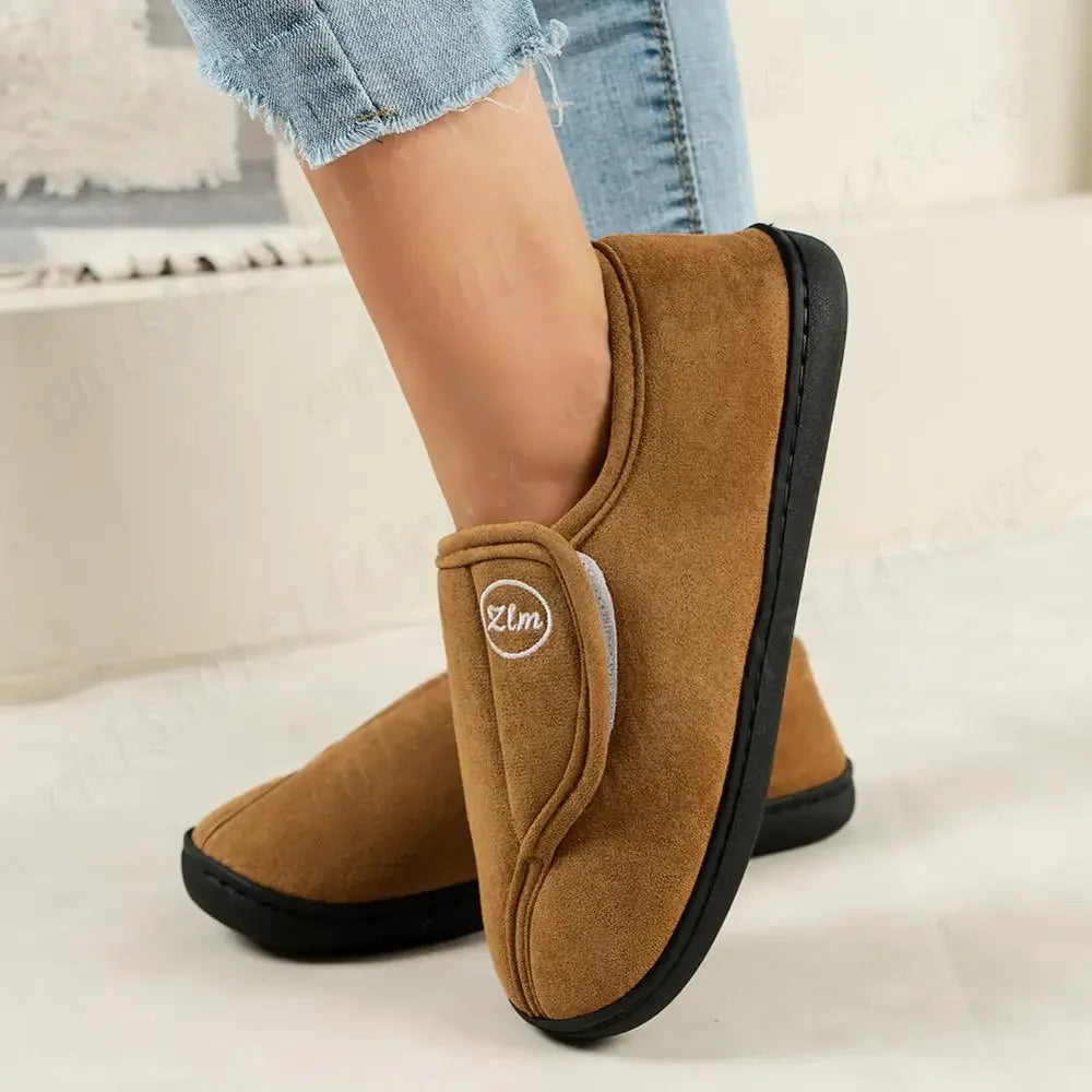 House Shoes for Men Suede Leather Slippers Non-Slip Slip-on Shoes Comfy Warm Plush Indoor/Outdoor for Diabetic Swollen Feet - Belvar