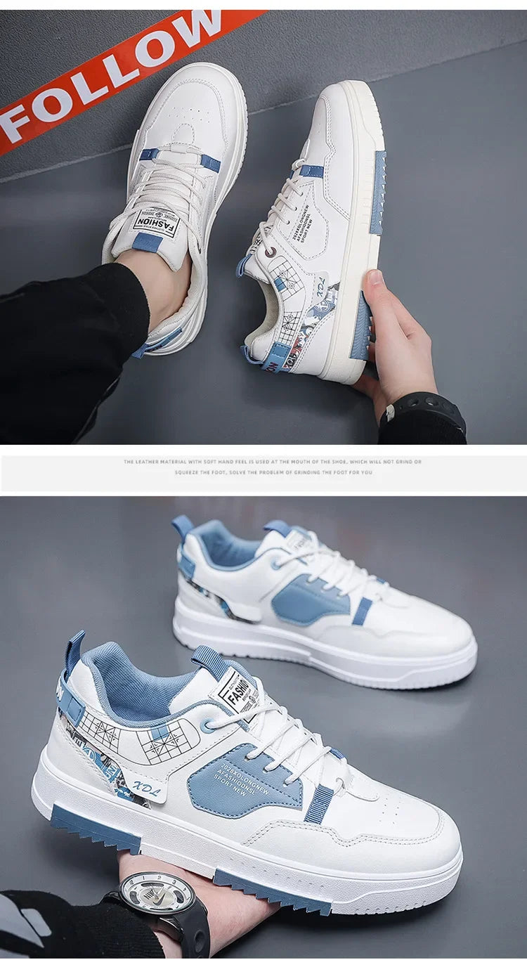Men's shoes 2024 summer new breathable white shoes men's trendy and versatile thick soled sports board shoes trendy shoes - Belvar