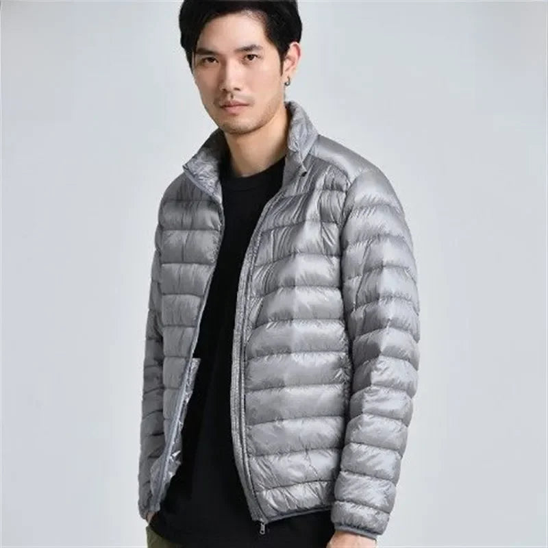 Trendy Lightweight Down Cotton Coat Men's Stand Collar Slimming Smooth Cotton Jacket For Youth Men Casual Scene