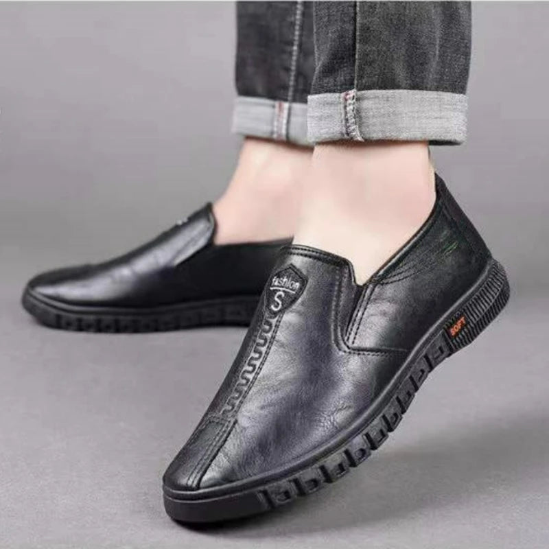 Men Leather Shoes Soft Sole Casual Shoes Autumn Comfortable Business Flats Man Lightweight Work Shoes Slip-on Driving Shoe Tenis - Belvar