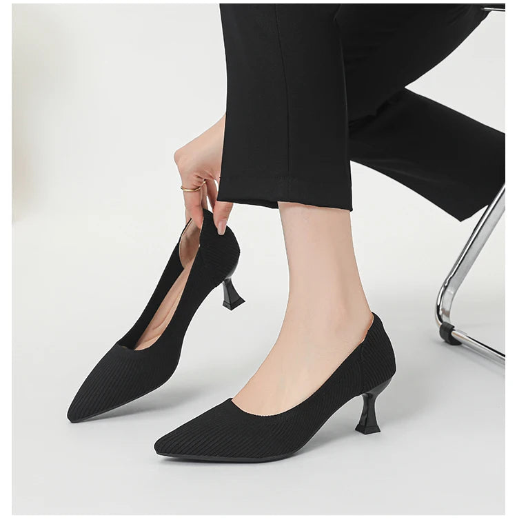 Women's High Heels Fashion Pattern Soft Knitted Comfortable Breathable Shoes 2025 New (6cm High) - Belvar