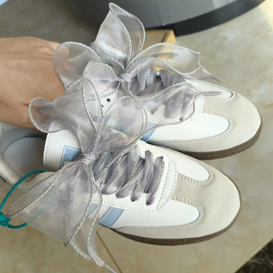 4cm Wide Festoon Fishtail Organza Shoelaces Wave Chiffen Yarn Bow Laces Beauty White Casual Sneaker DE Training Shoes Laces