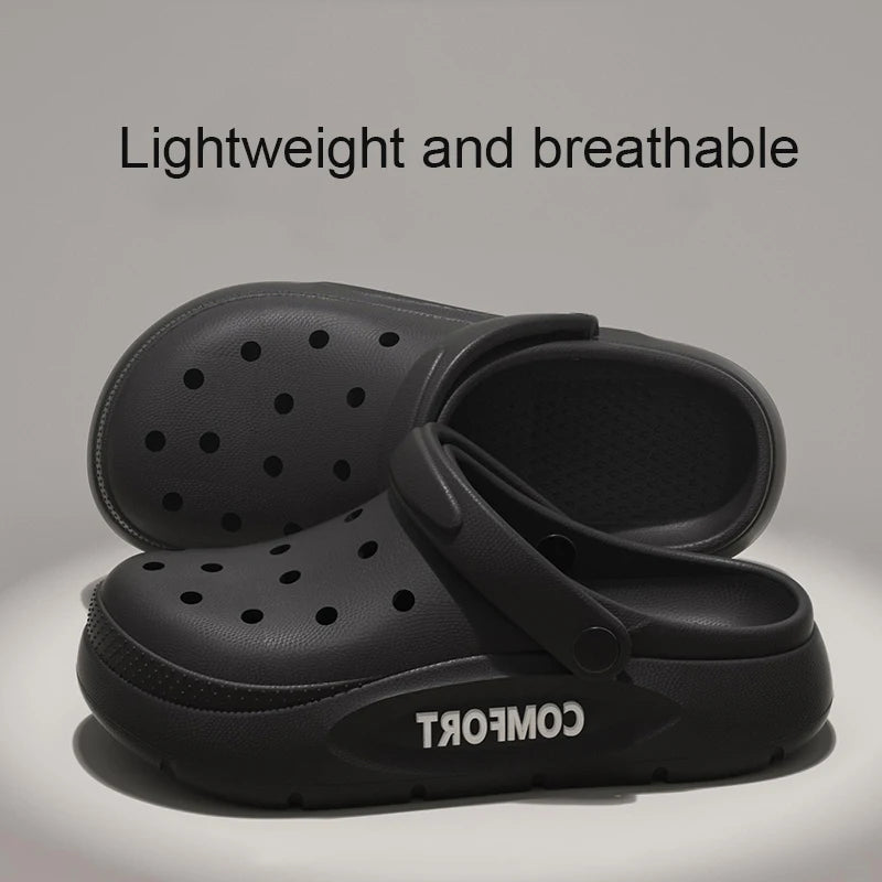Women's Men's Slippers Summer Anti-Slip Couple Hollow Covered Toe Indoor Outdoor Casual Thick Bottom Sandals for Home Adults - Belvar