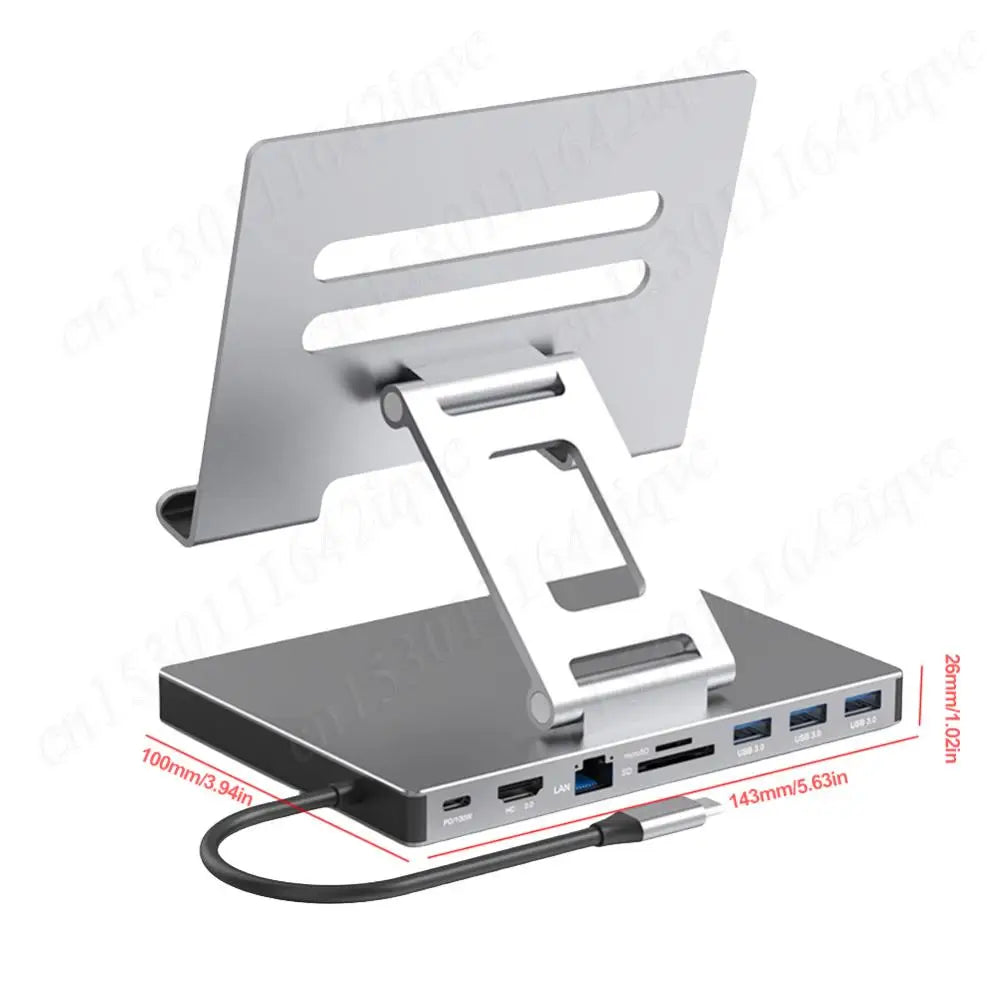 Type C Docking Station Aluminum Alloy USB C Docking Station Laptop Stand USB3.0 PD RJ45 USB Hub Adapter Dock for Laptop Tablet