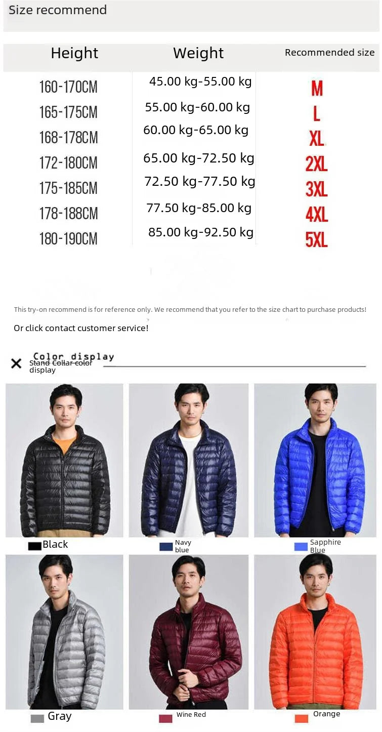Trendy Lightweight Down Cotton Coat Men's Stand Collar Slimming Smooth Cotton Jacket For Youth Men Casual Scene