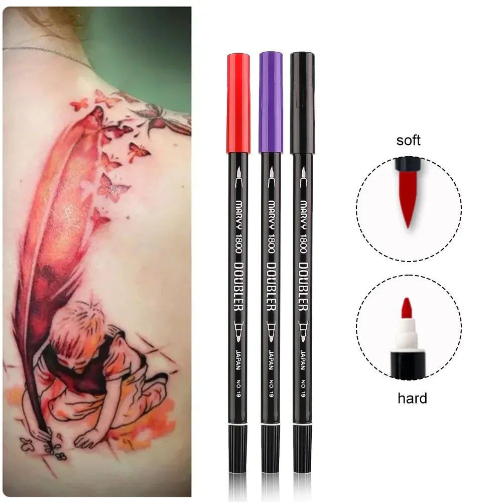 1pcs Double-Headed Eyebrow Oil Ink Tattoo Skin Marker Piercing Marking Pen Tattoo Supply For Waterproof Permanent Makeup Pen