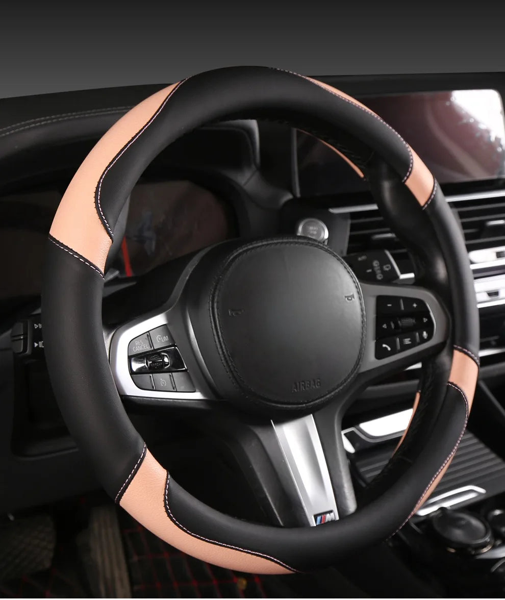 Car Steering Wheel Cover - Universal Car for Diverse Cars, Durable Leather Cover with Anti-Slip Lining, Fit for 14.5"-15" - Belvar