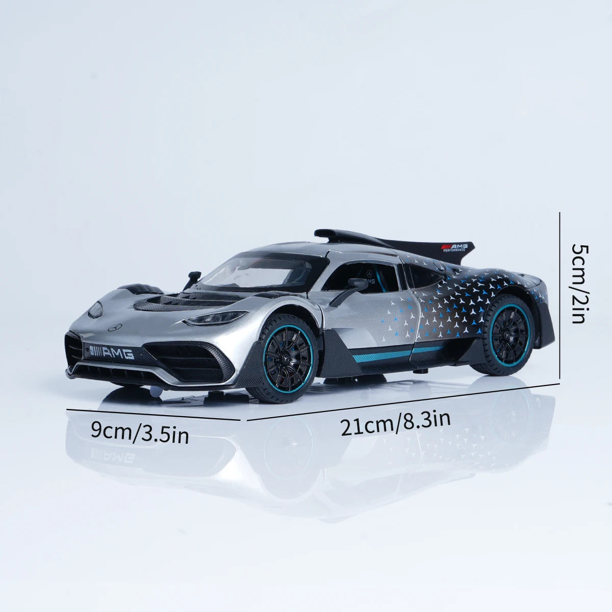 1:24 Gray Alloy Supercar Model with Sound and Light, Pull Back, Three Doors, Lift up Tail, Front Wheel Steering, Four Wheel Shock, Boy Toy