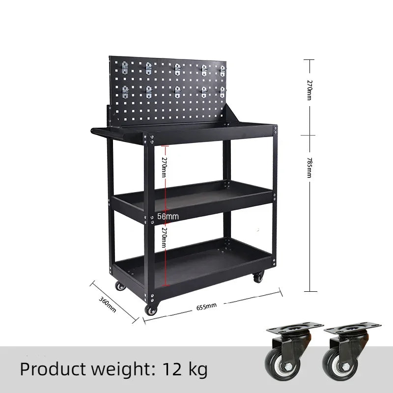 Mechanical Workshop Tools with Wheels, Tool Carts 3-layer Mobile Tool Car, Multifunctional and Heavy-duty Auto Repair Parts Car - Belvar