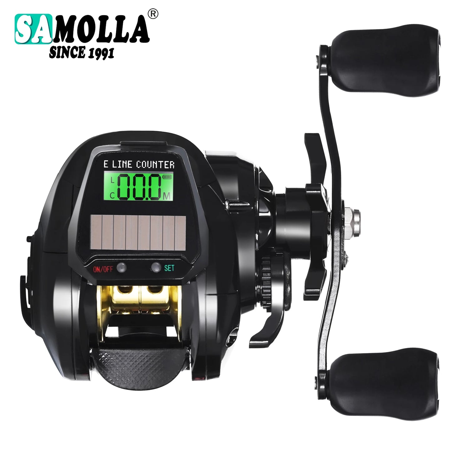 SAMOLLA LED Screen Smart Digital Display Electronic Bait Casting Reel USB and Solar Rechargeable 7.2:1 Waterproof Casting
