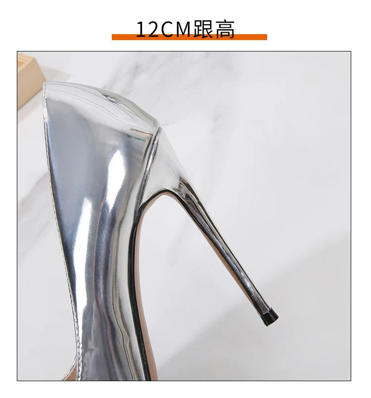 High Heels for Women ELEGANT Sweet Fashion British Style Slip-On 12CM Thin Heels Pointed Toe Office Career Women Shoes Gold 46 - Belvar