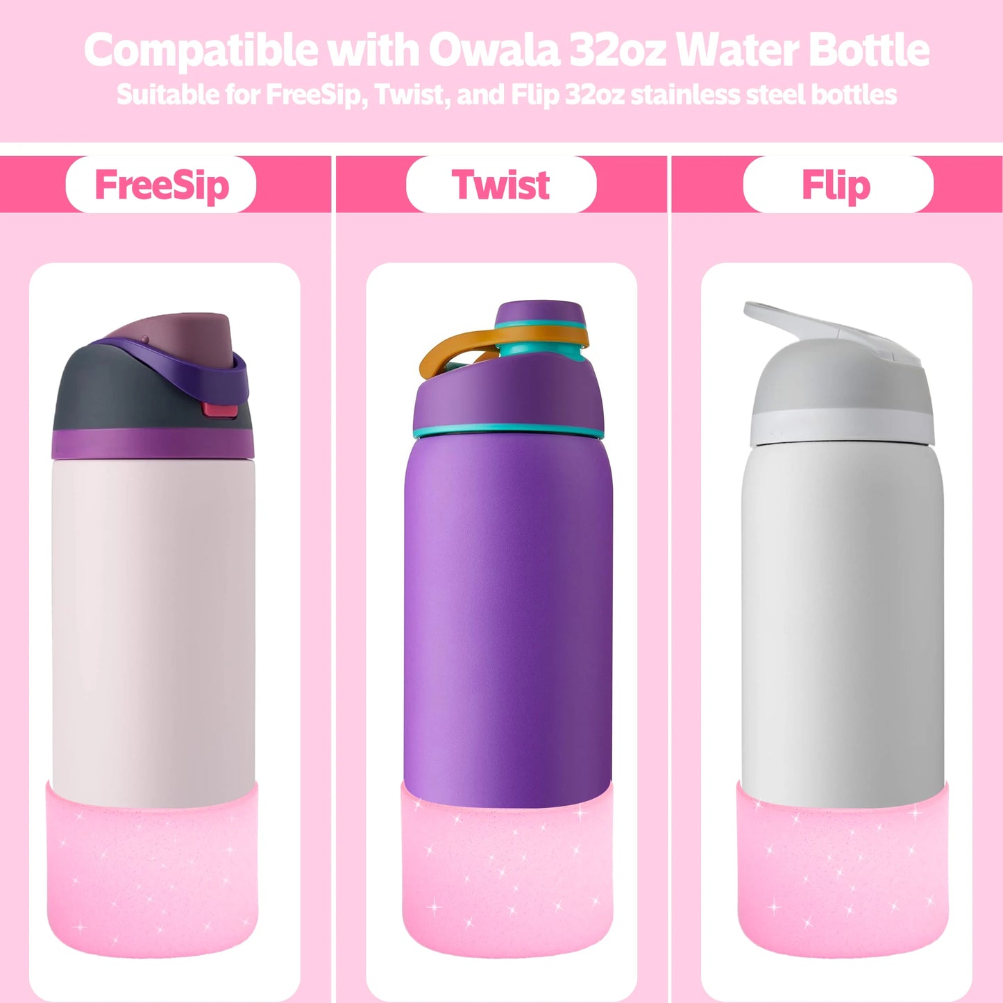 Silicone Water Bottle Boot For Owala 24oz 32oz Anti-Slip Protective Sleeve Bottom Bumper Protector Twist And Flip