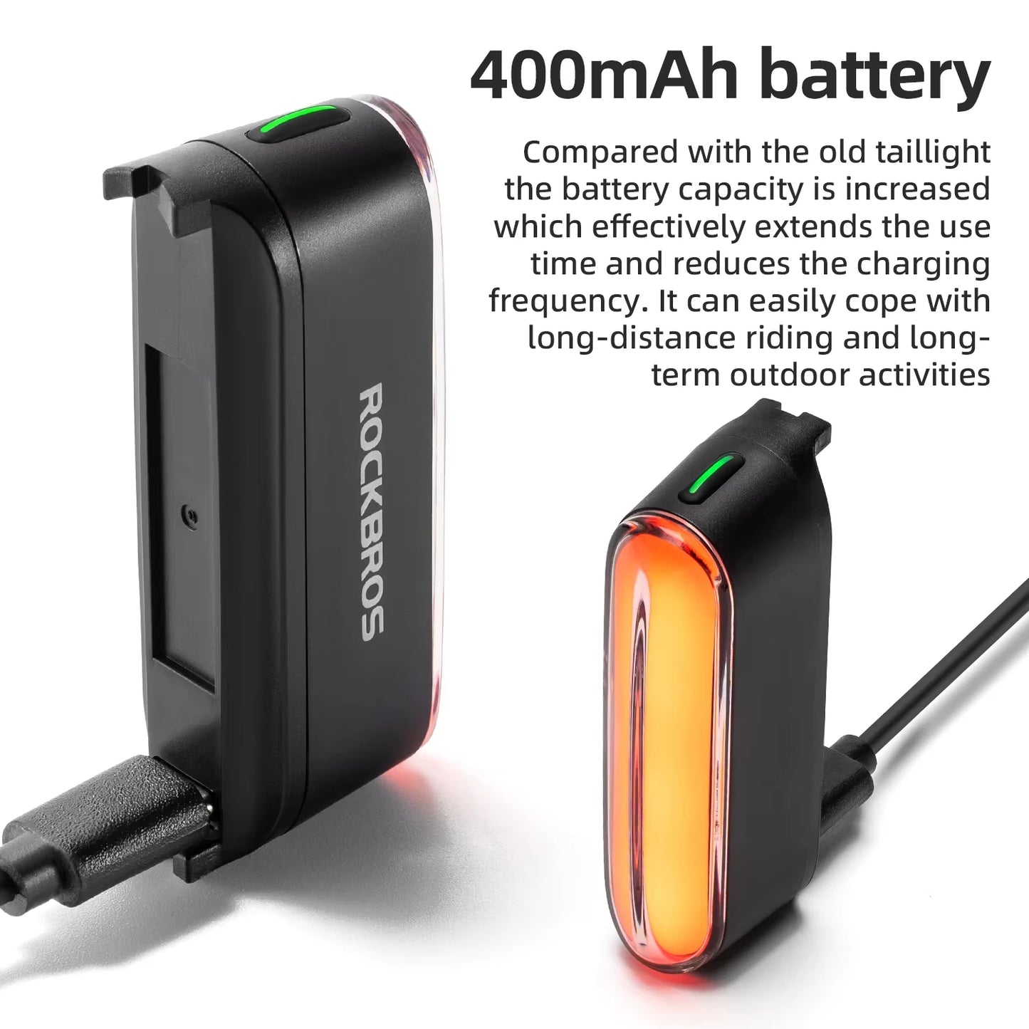 ROCKBROS Bicycle Light Magnetic Smart Tail Light Type-C Charge 7 modes 400mAh LED Lamp Beads Intelligent Brake Sensor Function