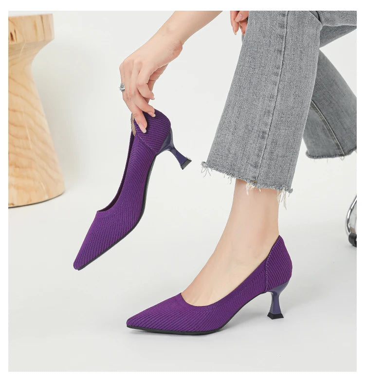 Women's High Heels Fashion Pattern Soft Knitted Comfortable Breathable Shoes 2025 New (6cm High) - Belvar