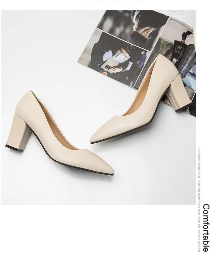High Heels Women 2022 New Korean Style Pointed Shallow Mouth Thick Heel Fashion Shoes Sapatos De Mujer - Belvar