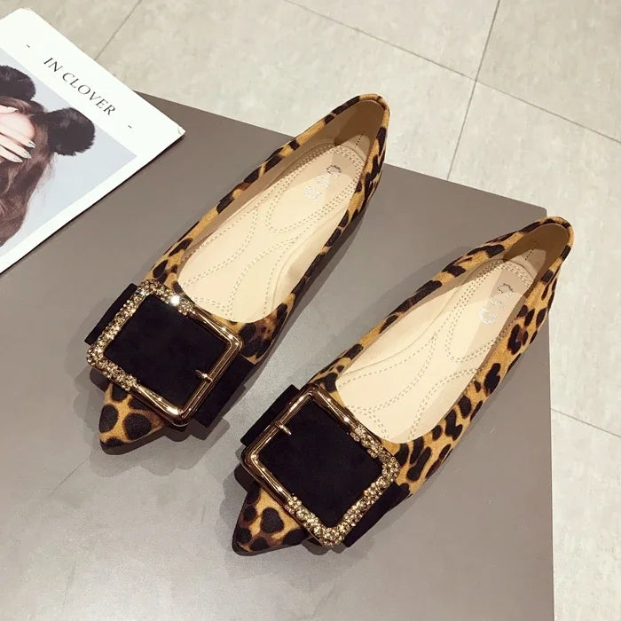 Lady Shoes Flat Heel Leopard Fashion Classic All Match Extra Big Size 44 45 46 Small Size 31 32 33 34 Pointed Toe Women Flats - Belvar