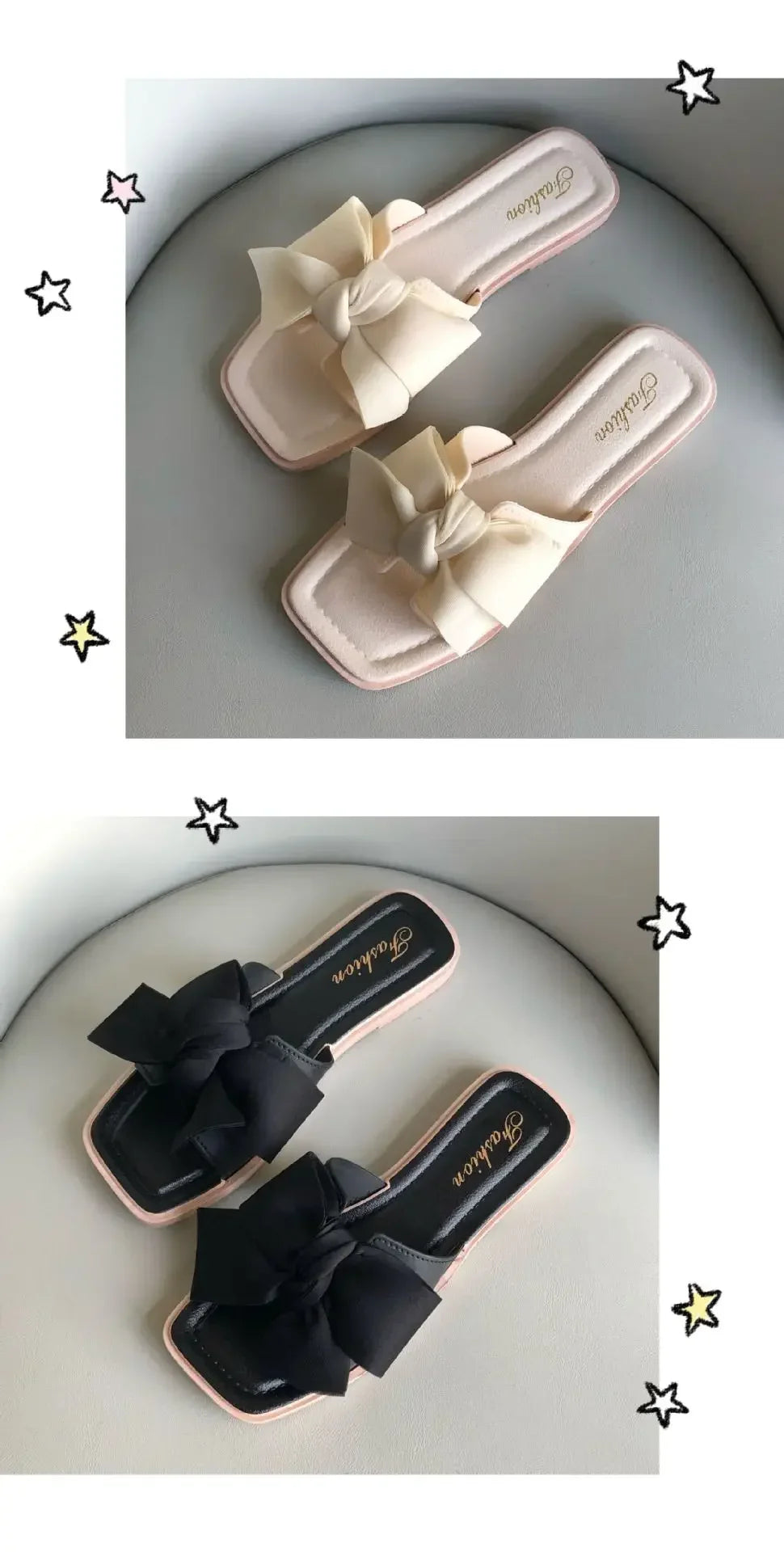 Bow slippers female summer wear new fashionable sweet girl flat bottom non-slip fairy wind word cool slippers female - Belvar