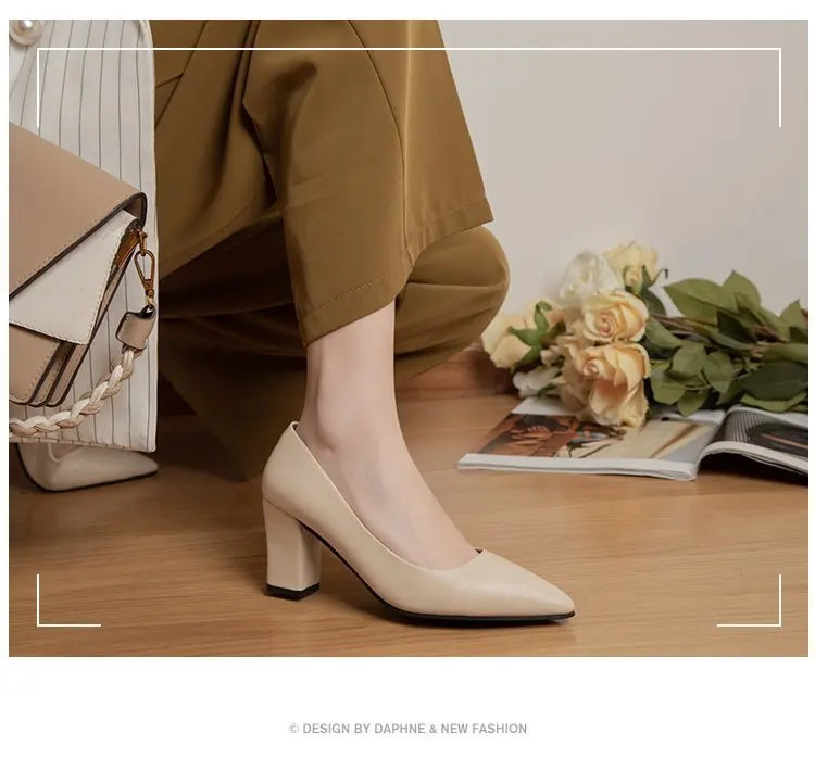 High Heels Women 2022 New Korean Style Pointed Shallow Mouth Thick Heel Fashion Shoes Sapatos De Mujer - Belvar