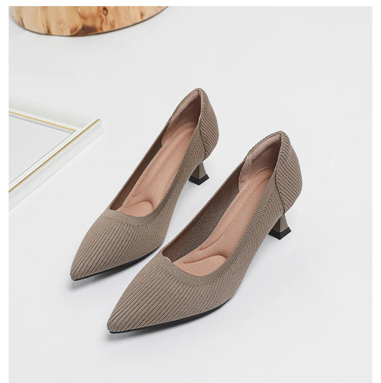 Women's High Heels Fashion Pattern Soft Knitted Comfortable Breathable Shoes 2025 New (6cm High) - Belvar