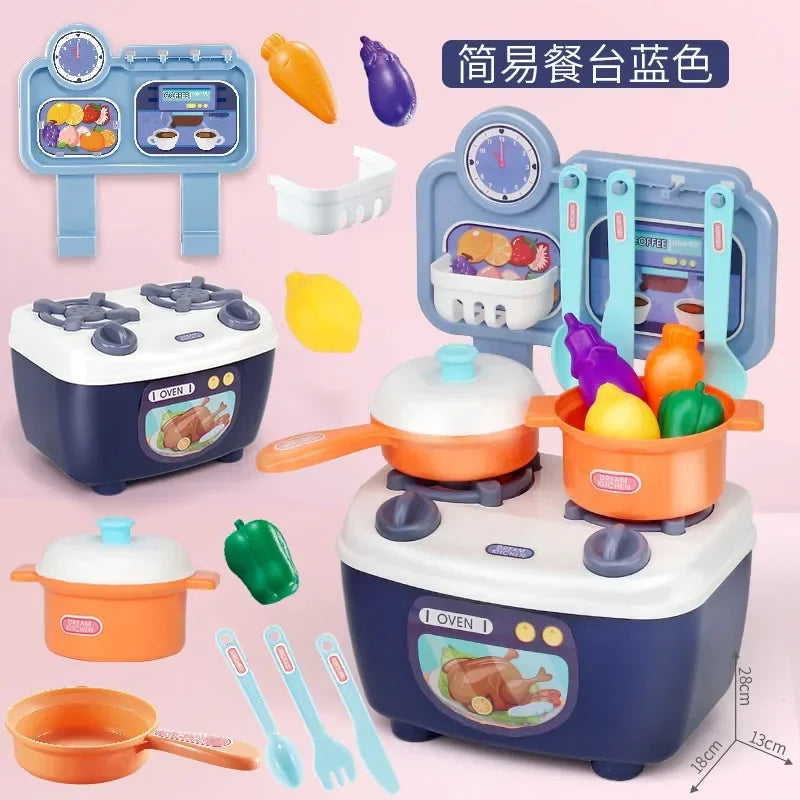 Kitchen Toys Imitated Chef Light Music Pretend Cooking Food Play Dinnerware Set Safe Cute Children Girl Toy Gift Fun Game Gifts - Belvar
