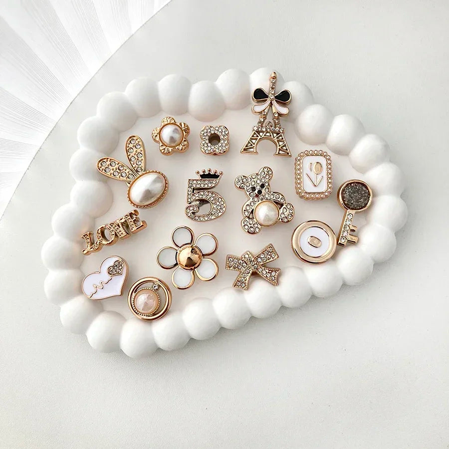14PCS Shoe Charms Rhinestone Pearl Decorations DIY Detachable Pins for Crocs Clogs Sandals Sneakers Jewelry Accessories