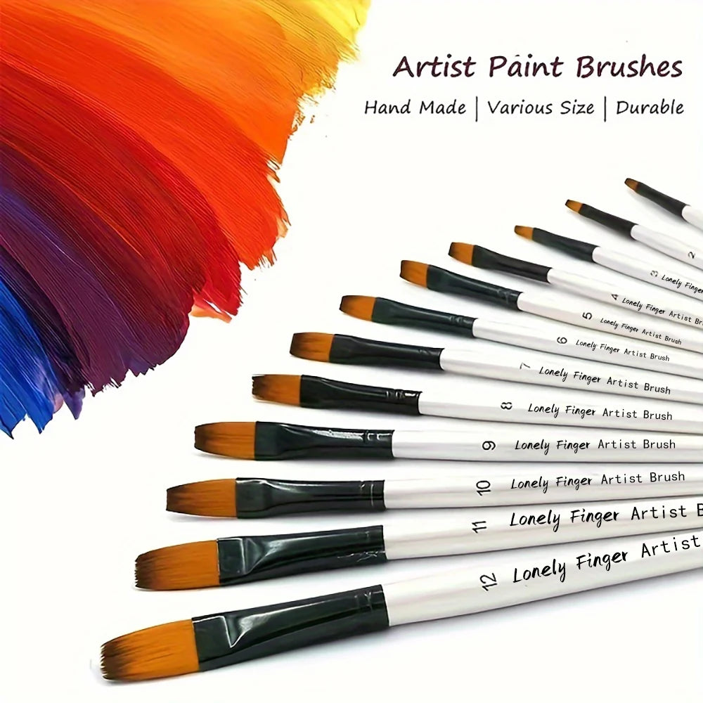 12 Pcs/set Nylon Hair Wooden Handle Watercolor Paint Brush Pen Set Learning DIY Oil Acrylic Painting Art Paint Brushes Supplies