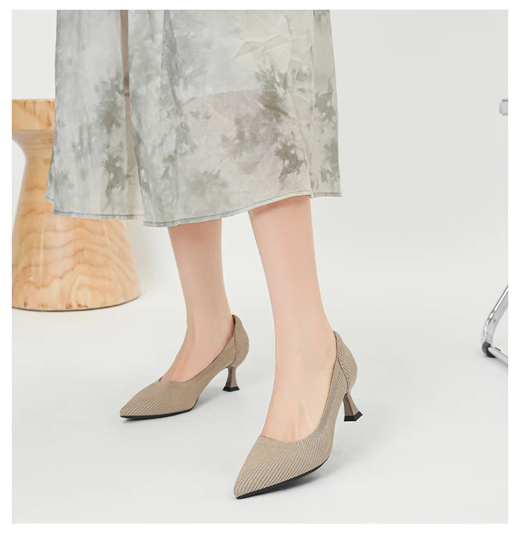Women's High Heels Fashion Pattern Soft Knitted Comfortable Breathable Shoes 2025 New (6cm High) - Belvar