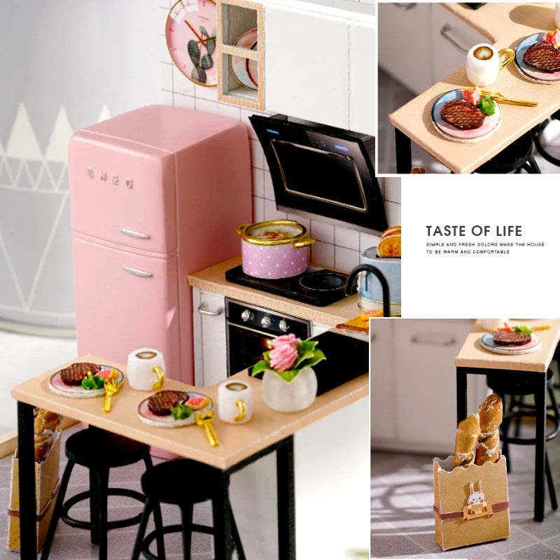 Wooden Miniature Doll House DIY Handmade Assembly Model Building Kit With Dust Cover 3D Puzzle Toys Birthday Gifts Dollhouse