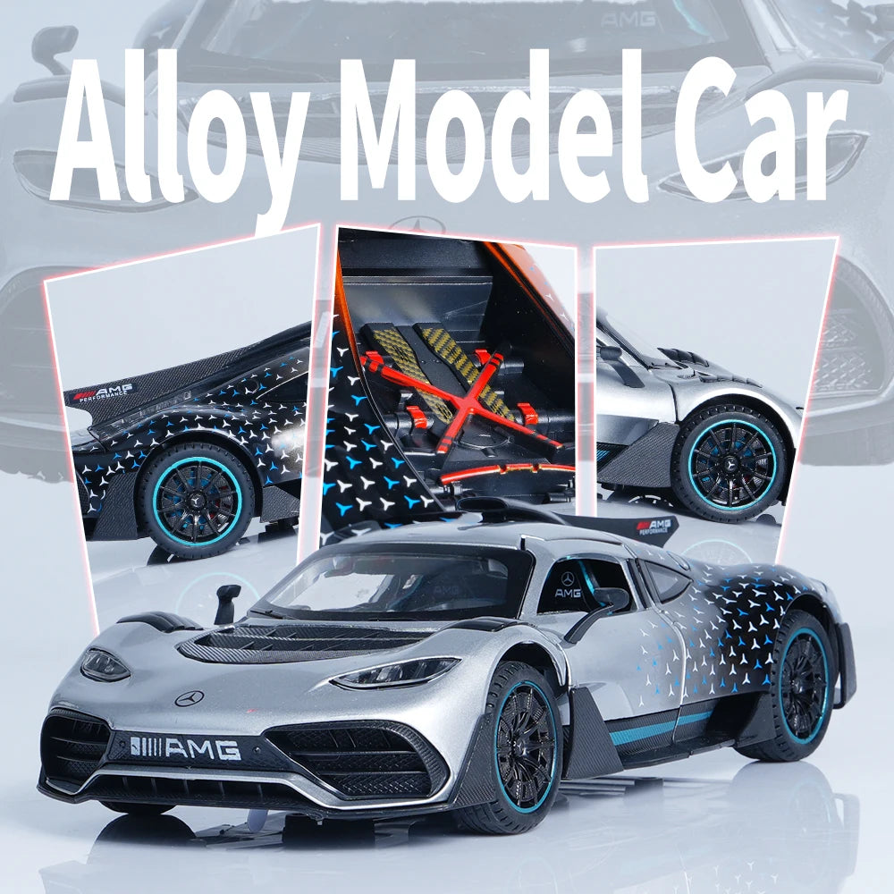 1:24 Gray Alloy Supercar Model with Sound and Light, Pull Back, Three Doors, Lift up Tail, Front Wheel Steering, Four Wheel Shock, Boy Toy