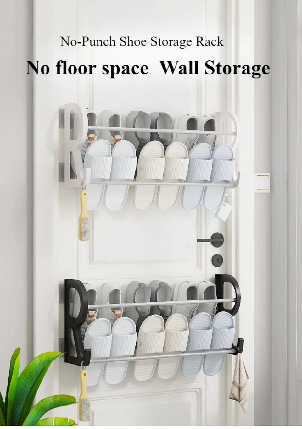 Wall Mounted Shoe Rack Simple Bathroom Slipper Rack Multi-functional Nail Free Kitchen Rack Hole Free Door Back Shoe Rack