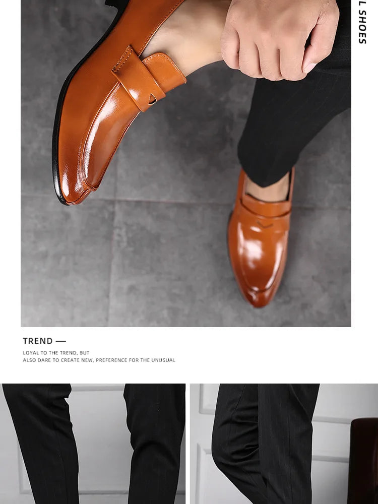 Men's Shoes Loafers Dress Man British Casual Single Leather Small Square Toe Mens Genuine Shoe Formal Black Elegant Good Quality - Belvar