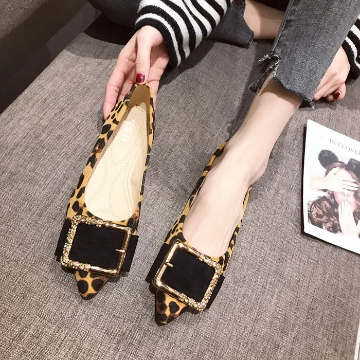 Lady Shoes Flat Heel Leopard Fashion Classic All Match Extra Big Size 44 45 46 Small Size 31 32 33 34 Pointed Toe Women Flats - Belvar